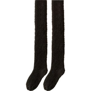 Overknee sokken zwart - damessokken - meisjessokken - fleece - warme sokken - maat 36/40 - over de knie - zacht - huissokken - overknee kousen - huissokken - cadeautip