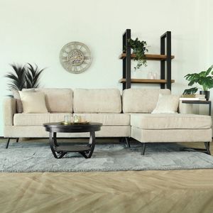 Hoekbank design Lizza 270cm bank beige chenille loungebank zowel links als rechts bankstel