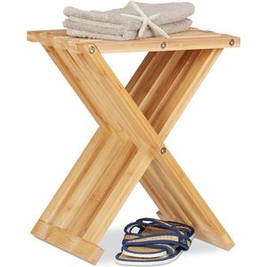 Relaxdays bamboe kruk - badkamerkruk - plantentafel - houten kinderkruk - klapbaar krukje