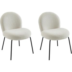 Set van 2 stoelen van boucléstof en zwart metaal - Crèmewit - CURLYN L 59 cm x H 85 cm x D 66 cm