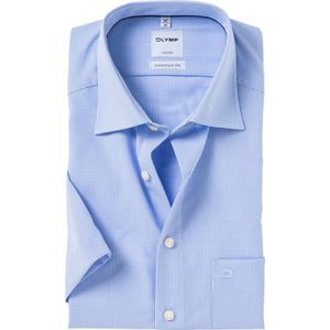 OLYMP Luxor comfort fit overhemd - korte mouw - lichtblauw met wit geruit (contrast) - Strijkvrij - Boordmaat: 46