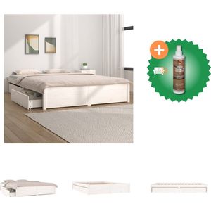 vidaXL Bedframe met lades wit 150x200 cm 5FT King Size - Bed - Inclusief Houtreiniger en verfrisser