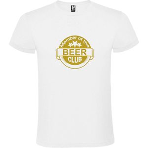 Wit  T shirt met  "" Member of the Beer club ""print Goud size M