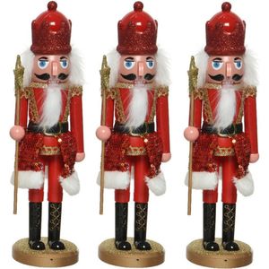 3x stuks kerstbeeldjes kunststof notenkraker poppetjes/soldaten rood 28 cm kerstbeeldjes - Kerstversiering/woondecoratie