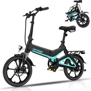 Hitway Elektrische Fiets BK2 - 16 Inch City Commuter EBike met Afneembare 36V 7.8Ah Lithium Batterij - Opvouwbaar Mountain E-Bike met 250W Motor - IP54 Waterdicht