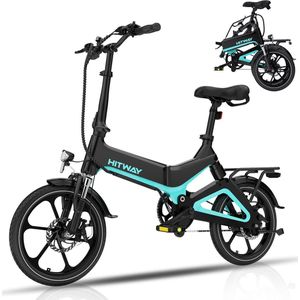 Hitway Elektrische Fiets BK2 - Trendy 16 Inch City Commuter EBike met Afneembare 36V 7.8Ah Lithium Batterij - Opvouwbaar Mountain E-Bike met 250W Motor - IP54 Waterdicht
