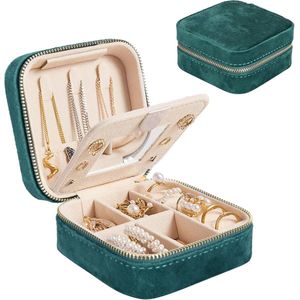 Mini Sieradendoosje Organizer voor Reizen – Compact Fluwelen Dubbellaags Etui met Spiegel