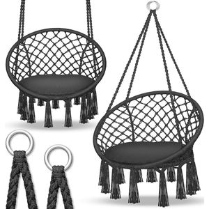 Hangstoel 150 kg met 2 stalen ringen | Hangstoel voor binnen en buiten | Weerbestendig, schommelmand met kussen | Voor woon- en tuin