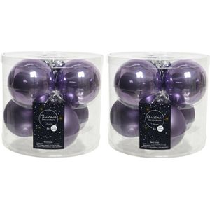 18x stuks kerstballen heide lila paars van glas 8 cm - mat en glans - Kerstversiering/boomversiering