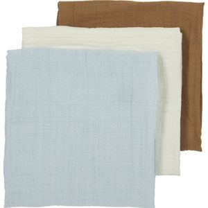 Meyco Baby Uni hydrofiele doeken - 3-pack - offwhite/light blue/toffee - 70x70cm