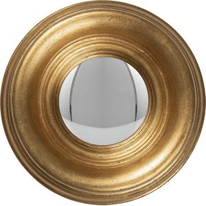 HAES DECO - Bolle ronde Spiegel - Kleur Goudkleurig - Formaat Ø 21x4 cm - Materiaal Hout / Glas - Wandspiegel, Spiegel rond, Convex Glas