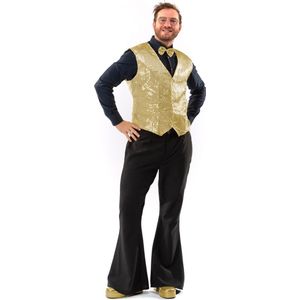 Original Replicas - Glitter & Glamour Kostuum - Paillettenvest Met Strik Golden Boy Man - Goud - XXL - Kerst - Verkleedkleding