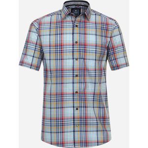 Redmond modern fit overhemd - korte mouw - popeline - blauw geruit - Strijkvriendelijk - Boordmaat: 45/46