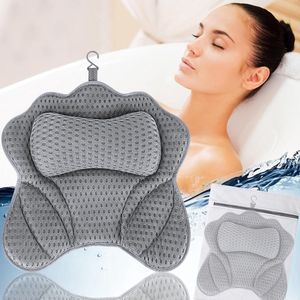 S&Dshopline® - Badkussen, badkussen als nek en nekkussen, badkuip met 4D-Air-mesh-technologie en zuignappen, ideaal voor thuis spa, ondersteunt hoofd, schouders en rug in de badkuip (grijs)