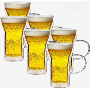 Premium Dubbelwandig Glas voor Bier en Koffie met Oor - Set van 6 - Geniet van de Perfecte Temperatuur - Bierglazen - Koffieglazen