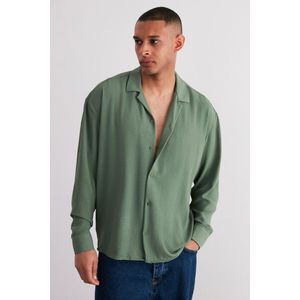 Trendyol Lichtgrijs Oversized Open Kraag Zomers Linnenlook Overhemd Tmnss23Go00053.