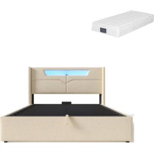 Gotagee Gestoffeerd bed vlak bed opbergbed multifunctioneel bed eenpersoonsbed tweepersoonsbed met LED en oplaadfunctie Eenvoudig bed voor de slaapkamer Met hydraulische opbergruimte Bed met opbergruimte Bed met matras