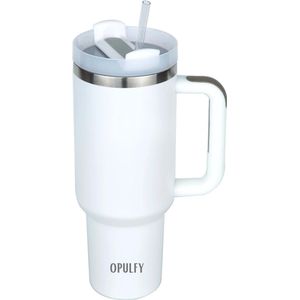 Opulfy - Thermosbeker - Wit - 1.2 Liter - Travel Mug - Koffiebekers To Go - Thermosfles - Thermoskan - Koffiebeker - Drinkfles