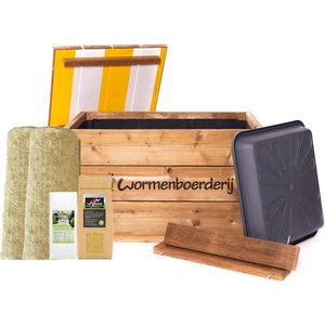 Wormenhotel van hout - incl. Hennepmat, lavagruis en wormenvoer - 100% gerecyclede materialen - Gemaakt in NL bij Sociale Houtwerkplaats - Wormenbak - Wormenboerderij