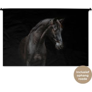 Wandkleed Dieren op een zwarte achtergrond - Paard op een zwarte achtergrond Wandkleed katoen 120x80 cm - Wandtapijt met foto