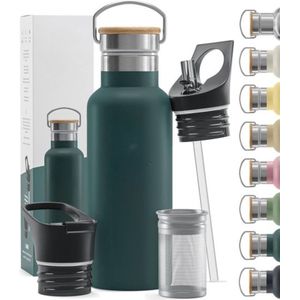 RVS Thermosfles + Strohalm (3 Drinkdoppen) - Lekvrij - 1 Liter/500 ml - Isoleerfles Vacuüm Waterfles - Sport Fitness Fietsen - Kinderen Waterbidon drinkfles kind