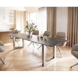 Eettafel Edge keramiek Laminam® Nero Greco grijs 300x100 roestvrij staal breed