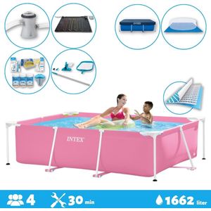 Intex Voordeelverpakking - Rechthoekig Frame Zwembad - 220 x 150 x 60 cm - Roze - Inclusief Accessoires - Voor een heel seizoen
