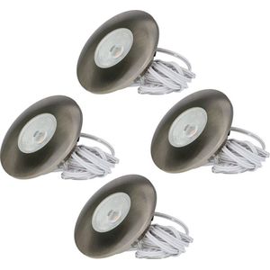 4x HOFTRONIC Pavo - Platte inbouwspot - LED - Rond zaagmaat 53mm - RVS - Dimbaar - Zeer lage inbouwdiepte 12mm - 3 Watt - 260 lumen - 230V - 2700K Extra warm wit - Plafondspots - Dunne inbouwspot voor badkamer en buiten - 5 jaar garantie