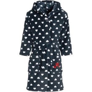 Playshoes - Fleece badjas met capuchon voor meisjes - blauw & hartjes - maat 146-152cm