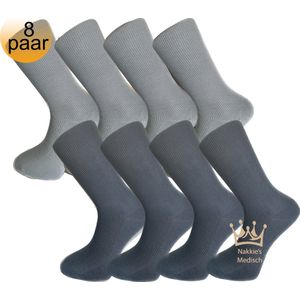 Medische sokken - 100% katoen - 8 paar - Maat 43/46 - Grijs en Antraciet - Neuropathie - Reuma - Diabetes