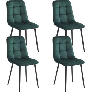 Soph & Tess - Eetkamerstoel Pescara - Groen Kleur - Metalen poten - Velvet stoffering - Modern design
