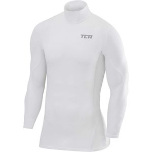 TCA Mannen SuperThermal Compressie Basislaag Voetbal Hardloop Top Lange Mouw Thermisch - Mock Neck - Wit, L
