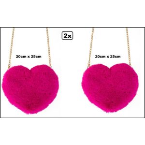 2x Tas Love hart pluche roze/pink 20x25cm - Liefde trouwen valentijn hartjes tasje verliefd thema feest festival