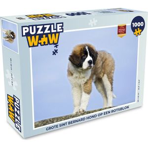 Puzzel Grote Sint Bernard hond op een rotsblok - Legpuzzel - Puzzel 1000 stukjes volwassenen