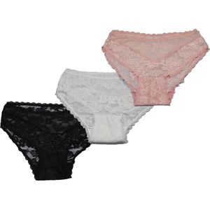 Vanilla - Dames slip, dames ondergoed, 3-Pack slips - Zwart/Roze/Wit - NBB111 - XL
