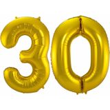 Folat Folie ballonnen - 30 jaar cijfer - goud - 86 cm - leeftijd feestartikelen