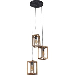 Hanglamp 3 lichts in getrapt houten frame | massief mango naturel | 30x30x150 cm | natuurlijk / modern design | eetkamer / woonkamer