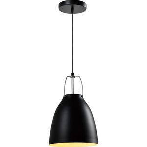 QUVIO Hanglamp industrieel - Lampen - Plafondlamp - Verlichting - Verlichting plafondlampen - Keukenverlichting - Lamp - E27 Fitting - Voor binnen - Met 1 lichtpunt - Ronde kegel - Metaal - Aluminium - D 20 cm - Zwart