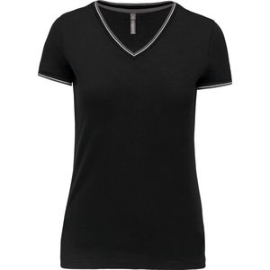 T-shirt Dames S Kariban V-hals Korte mouw Black / Light Grey / White 100% Katoen