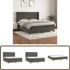 vidaXL Boxspring - Fluweel - Donkergrijs - 160x200 cm Boxspringbed - Tweepersoons Bed - Fluweel Bed - Donkere Kleuren Bed - Middenhard Matras