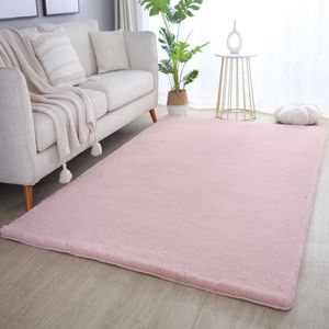 Pouffy Fluffy - Hoogpolig Vloerkleed - Uni Kleur - Roze - Woonkamer Tapijt - Katoenen Rug- 240x340 CM