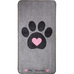 Pet Rebellion - Big Paws Pink Heart - 57 x 110 cm - Tapijt - Deurmat - Droogloopmat - Schoonloopmat - Anti Slip - Machine Wasbaar