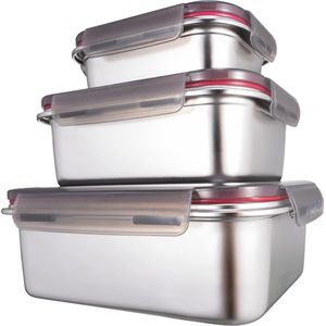 Vershouddozen van roestvrij staal/Luchbox met luchtdicht deksel, set van 3 / meal prep voorraaddoos voedselcontainer voor de keuken