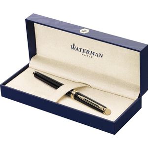 Waterman Hémisphère rollerballpen | glanzend zwart met 23-karaats gouden trim | fijne punt | zwarte inkt | geschenkverpakking