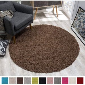 Tapijtenloods Loca Shaggy Rond Vloerkleed Bruin Hoogpolig- 300 CM ROND