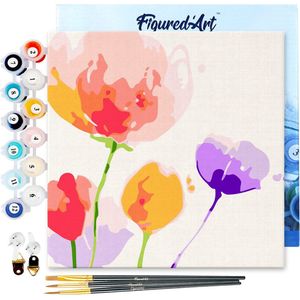 Figured'Art Mini Schilderen op Nummer Volwassenen 20x20cm met lijst Kleurrijke bloemen - Klein Formaat Creatieve Hobby Kit DIY Art Nummer Compleet