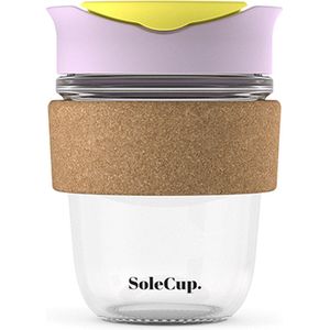 Solecup koffie beker to go glas/ kurk - 340 ml Lila/geel