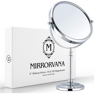 Cosmetische spiegel 10x, tafelspiegel, dubbelzijdige vergrotende spiegel voor badkamer, make-upspiegel met 10x vergroting, 360° draaibaar, 10x & 1x make-upspiegel/staande spiegel (20 cm)