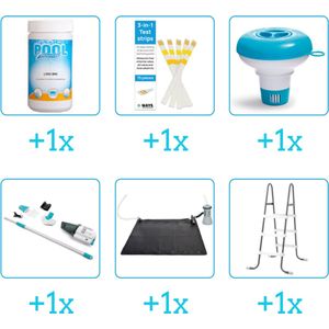 Accessoires voor Intex Easy Set Zwembad - 457x84 cm - Rond - Opblaasbaar - Met filterpomp - Pool Power - 28158GN - Chloor - Testrips - Chloordrijver - Stofzuiger - Solar Mat - Ladder