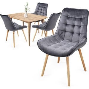 Yolo-deals - Eetkamerstoelen - set van 4 - Donkergrijs - zitting van fluweel - retro